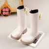 Zapatos para niñas, botas, botas altas, botas de cuero, nuevo estilo otoño e invierno 2026, botas de caña alta de moda para niños, estilo princesa con lazo, botas de algodón
