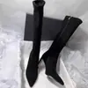 2026 Nuevas Botas Elegantes de Tacón Alto con Punta Aguda de Estilo Coreano Versátiles, Botas Largas Elásticas Suaves y Delgadas por Encima de la Rodilla para Mujer