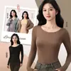 Conjunto de top e legging de ácido hialurônico para outono e inverno, versátil, sem costura, de caimento justo, com sutiã embutido, amigável à pele, leve e quente, para mulheres