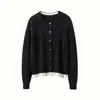 Novo look de duas peças feminino outono/inverno: cardigã de cashmere com gola redonda, design color-block, peça externa versátil e de corte solto