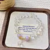 Pulsera de cristal blanco estilo coreano Ins con anillo único, moda para mujer, borla de amatista lavanda, joyería al por mayor