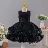 Vestidos Formais Infantis Europeus e Americanos, Vestidos de Princesa, Vestidos de Daminha para Casamento, Vestidos em Camadas com Renda Bordada e Lantejoulas, Vestidos Formais Infantis