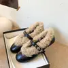 Zapatos de algodón francés punta redonda zapatos peludos mujer nuevo hebilla zapatos Mary Jane más terciopelo boca poco profunda suela blanda de una sola tira cálidos 2026