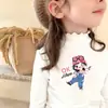 Camiseta Térmica de Fleece com Manga Longa para Meninas Outono/Inverno Roupa de Baixo Gola Meio Alta com Babados Crianças Tamanhos Médio e Grande
