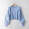 Suéter para Mulheres, Roupa Feminina da Moda, Novo Top de Malha Solto com Manga Sino para Primavera e Outono, Casaco Curto de Botão Único Estilo Europeu e Americano, Fashion