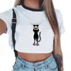2020 nuevo dibujo animado ombligo Gato Camiseta estampada para mujer AliExpress EBAY Amazon manga corta