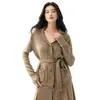 Suéter de Caxemira Moda Gola Meia Aberta Engrossada Cardigã Feminino Cintura Marcada Manga Longa Malha Canelada Peça de Vestir com Cinto Suéter Feminino