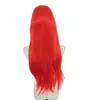 Nova peruca europeia e americana com renda frontal para mulheres, 13*4 trançada à mão, cabelo liso vermelho na altura dos ombros, peruca completa