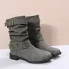 Botas para Mujer de Tallas Grandes Transfronterizas Estilo Europeo y Americano 2022 Otoño e Invierno Nuevo Estilo Hebilla de Cinturón Botas de Tacón Bajo para Mujer Amazon Comercio Exterior Botas de Media Caña