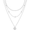 Amazon Explosivo Collar de Tres Capas Estilo Europeo y Americano Cadena de Clip de Papel Cadena de Perlas de Arroz Collar Circular Brillante Collar Multicapa
