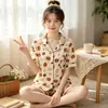 Estilo Ins Estilo Japonês Pijama Rilakkuma Fofo para Mulheres Verão Celebridade da Internet Solto Manga Curta Conjunto de Roupa de Casa Atacado