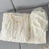 Conjunto de Pijama de Algodón Nube de Otoño Dulce de Manga Larga y Pantalón Largo para Mujer con Almohadillas en el Pecho, Cárdigan, Ropa de Casa de Encaje, Venta al por Mayor Transfronteriza