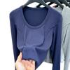 Playera sencilla de hombro descubierto de manga larga para mujer 2025 Primavera Nueva Playera ajustada de cuello redondo para mujer Top ajustado con cintura de espina de pescado