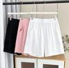 Shorts de Verão Simples Casual Cor Sólida Cintura Elástica para Mulheres Plus Size Novo Estilo 100kg Hot Pants Versátil para Mulheres Plus Size 7762