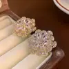 Pendientes de Zirconia Zirconia Aguja de Plata Industria Pesada Atmosféricos Pendientes de Botón Flor Tridimensional Romántica Francesa Incrustados de Zircón