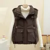 Chaleco de Algodón Plumas Mujer Otoño Invierno 2026 Nuevo Grueso Cálido Con Capucha Diseño Elegante Popular Este Año Chaleco de Moda