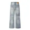 Calça Jeans Wide-Leg Desfiada Degradê para Homens, Novo Estilo Primavera, Calça Casual Reta Solta Rasgada Retro de Hong Kong para Mulheres, Tendência