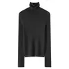 Suéter de punto sin costuras para mujer de otoño e invierno con cuello alto, hecho de lana pura finamente hilada, de manga larga, top ajustado para usar como capa base