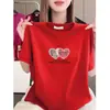 Liquidación de Artículos de Moda de Comercio Exterior: Camiseta Negra de Manga Corta y Cuello Redondo para Mujer con Estampado de Corazón, Talla Grande, Efecto Adelgazante