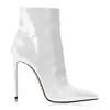 Botas de Moda Europeas y Americanas Transfronterizas Punta Fina Tacón Delgado Charol Cremallera Lateral Botas de Invierno para Mujer Talla Grande 12