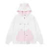 Sudadera con Capucha Versátil de Estilo Americano, Dibujos Animados Lindos, Corte Holgado, Bloques de Color, Bordada para Mujer, Chaqueta Cardigan Casual Primavera 2026