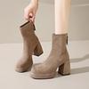 Botas de Tacón Grueso Estilo Británico para Mujer Otoño e Invierno 2025 Nuevas Botas Cortas Exteriores de Tacón Alto con Faldas