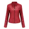 2025 Europea y Americana Amazon Transfronteriza Nueva Chaqueta de Cuero para Mujer Chaqueta Ajustada Primavera y Otoño Delgada Cuello Alto Cremallera Chaqueta Corta