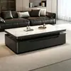 Mesa de centro em madeira maciça, design de camada dupla, adequada para salas de estar pequenas, com estética de luxo leve e de alta qualidade, modelo 2026, formato retangular, com armazenamento e prateleiras