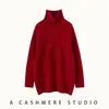 Suéter feminino grosso de cashmere, novo gola alta cor sólida solto ultra-grosso padrão losango pulôver, versátil, quente e amigo da pele