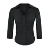 Camisa de cuello en V con pliegues y manga de tres cuartos para mujer, temperamento de deseo puro, corte ajustado, entallada en la cintura, favorecedora, top de un solo botón, otoño