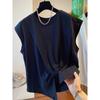 Design Sense Flying Shoulder Camiseta sem mangas feminina verão nova solta casual estilo ocidental all-match irregular torção top moderno