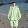 Ropa de Protección Solar con Capucha y Cremallera Reflectante de Verano, Ropa de Protección Solar Anti-UV para Montañismo, y Conjunto de Pantalones Deportivos de Protección Solar