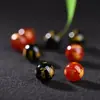 Ágata Negra y Roja Natural Protección Tai Sui-Símbolo Fu Cuentas, Estampado en Oro Grabado Semi-Terminado Redondo Accesorios para Manualidades al por Mayor