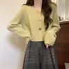 Cárdigan suéter corto de cuello cuadrado holgado para mujer, nuevo estilo otoño e invierno, top de punto versátil petite, estilo coreano