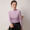 Suéter minimalista de lujo ligero 100% cachemir puro para mujer, cuello semialto, corte ajustado, prenda base de punto sin costuras de una sola pieza