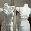 Camisole Regata Pura Desejo Menina Picante Poá Cruz Costas Bonitas Feminino com Bojo Verão Camada Interna Sexy Roupa Externa Top Sem Mangas
