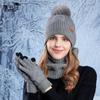 Set de tres piezas de gorro, bufanda y guantes de invierno, moda coreana, gorro de lana tejida, gorro para mujer para exteriores, cálido, con protección para las orejas