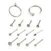 Set Híbrido de 14 Piezas de Fábrica Uña para la Nariz de Acero Inoxidable Anillo para la Nariz con Diamante Anillo para la Nariz tipo C Uña para la Nariz en forma de 7