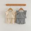 Traje de dos piezas a cuadros para bebé niña, camiseta sin mangas con orejas, pantalones cortos, verano 2023