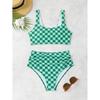 2025 Transfronterizo Europeo y Americano Sexy Tablero de Ajedrez Simple Traje de Baño Femenino Bikini Dividido Estampado Amazon Traje de Baño para Aguas Termales
