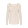 Estilo Deseo Puro Ligeramente Transparente Hombros Descubiertos Ceñido a la Cintura Escote Amplio Manga Larga Camiseta de Capa Base Otoño Invierno de Longitud Media Tendencia Chica Caliente para Mujer