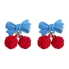 Pendientes de Cereza de Colores Contrastantes Dulces y Lindos, Tachuelas para Orejas con Lazo Estilo Coreano Femenino, Pendientes de Frutas Creativos Personalizados para Mujer