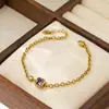 Pulsera para Mujer de Acero Inoxidable Morado con Incrustaciones de Circonita, Moda Creativa, Lujo Ligero, Gama Alta, Versátil para el Día a Día, Acero de Titanio