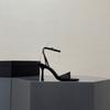 2023 Nuevo Verano Tacones Altos de Satén con Lazo Sandalias Sexy para Mujer con Pedrería Letra Tacón Fino Punta Abierta Rosa