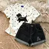 Conjunto de Camisetas de Manga Curta de Verão para Meninas 2026 Novo Estilo Coreano Tendência Conjunto de Duas Peças com Shorts Jeans para Crianças Maiores