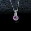 Pingente Feminino S925 Prata Esterlina Estilo Europeu Safira Rosa Azul Cultivada Pingente Redondo Totalmente Cravejado com Diamantes para Trabalho Namoro Presente