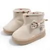 Zapatos de Algodón Gruesos Cortos para Niñas con Lazo de Gamuza Botas de Nieve Cálidas de Invierno para Niños con Suela Gruesa Slip-On