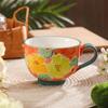 Taza de Desayuno Quemada Seto Vintage Taza de Cerámica Repujada Pintada a Mano para el Hogar Gran Capacidad Oficina Taza para Té de Flores Leche Avena