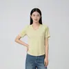 Camiseta de Manga Corta con Cuello en V de Algodón Puro Premium en Stock para Mujer, Top Corto Casual Ajustado para Primavera y Verano, Mayoreo