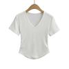 2024 Sexy Side Plissado Apertado Manga Curta Garota Gostosa Roupas Femininas Novo Top Elástico Internet Popular Camiseta Apertada